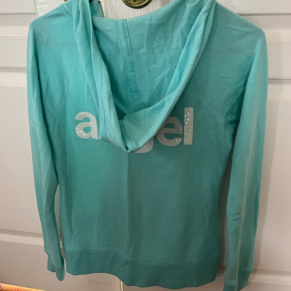 Vintage Victoria's Secret Women's Turquoise Hoodie Jacket - Picture 2 of 3